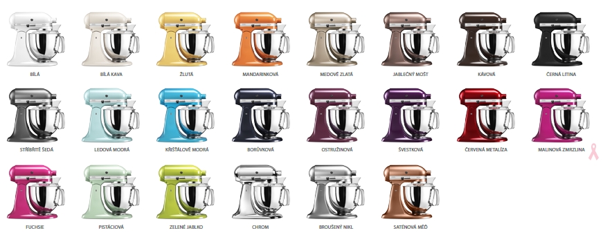 barevná škála kitchenaid roboty artisan